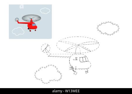 Färbung. Einfache Lernspiel für Kinder. Vector Illustration eines Hubschraubers Stock Vektor
