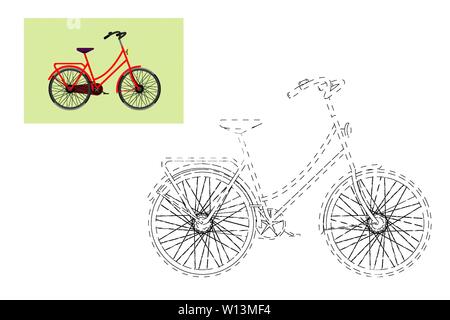 Färbung. Einfache Lernspiel für Kinder. Vector Illustration eines Fahrrad Stock Vektor