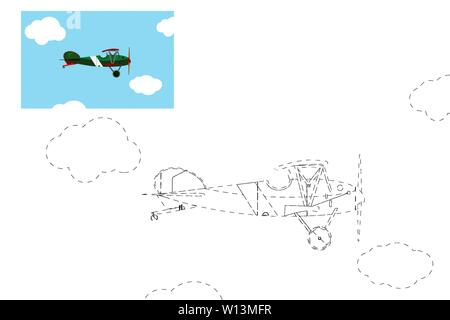 Färbung. Einfache Lernspiel für Kinder. Vector Illustration eines Flugzeugs. Stock Vektor