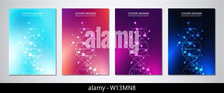 Vektor Vorlage für Abdeckung oder Broschüre, mit Molekülen, Hintergrund und DNA-Strang. Medizinische oder wissenschaftliche und technologische Konzept Stock Vektor