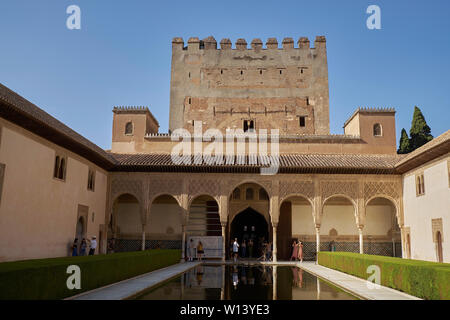 Patio de Los Arrayanes - Palacio de Comares. La Alhambra, Granada, Spanien. Stockfoto