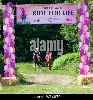 Seeburg, Kent. Samstag 29 Juni 2019, Fahrt für das Leben am Tor der Zünfte. Reiter tragen rosa, eine Nächstenliebe, die Fahrt Geld für Krebsforschung. Stockfoto