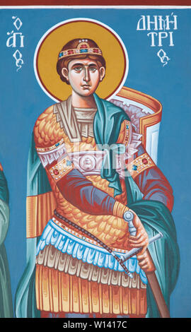 Hl. Dimitrios frescoe Christlich-orthodoxen Kirche Innenraum mann Dekoration Abbildung Stockfoto