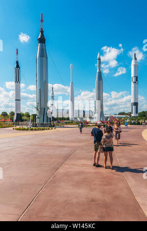 Rocket Garden im Kennedy Space Center Visitor Komplex in Cape Canaveral, Florida, USA. Stockfoto