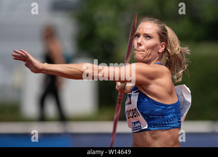 Ratingen, Deutschland. 30. Juni, 2019. Sieben fighter Nadine Broersen im Speerwurf der Rund-um-Konferenz in Aktion. Quelle: Bernd Thissen/dpa/Alamy leben Nachrichten Stockfoto