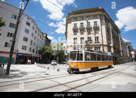 SOFIA, Bulgarien - 30. Juni 2019: Renoviert die laveikov' Square in der Innenstadt von Sofia, Bulgarien Stockfoto