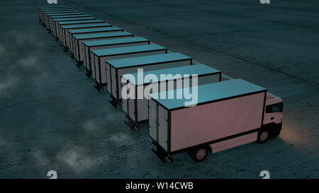 Oben Kasten Lkw unter einem dramatischen So. 3D-Illustration gefüttert. Stockfoto