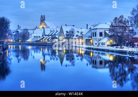 Winter Abend in Landshut, eine historische Stadt in der Nähe von München, Deutschland Stockfoto