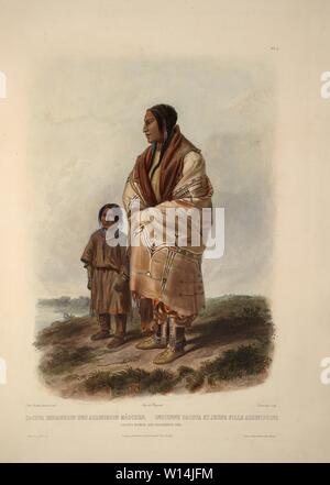 Dacota Frau und Assiniboin Mädchen. (Dakota Frau und Assiniboine Mädchen.) - Karl Bodmer Aquatinta von Reisen in das Innere von Nordamerika Stockfoto