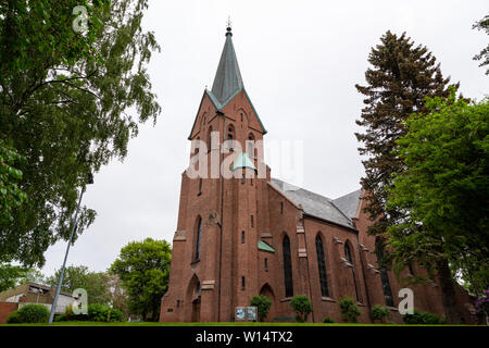 Vestre Aker Kirche eine Kirche in der ullevål Nachbarschaft von Oslo Norwegen, in der Neo-gotischen Stil, aus rotem Backstein gebaut, 1855 Stockfoto