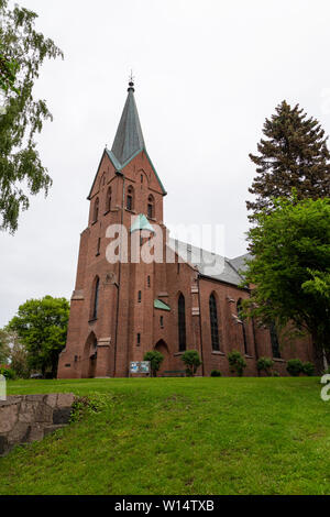 Vestre Aker Kirche eine Kirche in der ullevål Nachbarschaft von Oslo Norwegen, in der Neo-gotischen Stil, aus rotem Backstein gebaut, 1855 Stockfoto