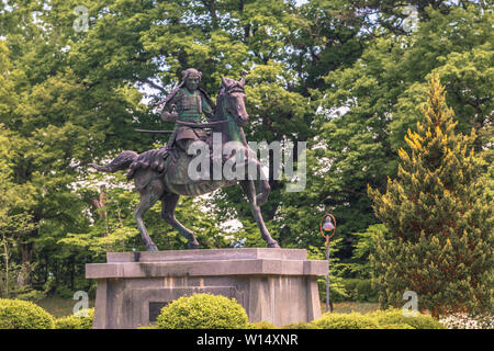 Takayama - 26. Mai 2019: Statue eines Feudalherren in Takayama, Japan Stockfoto