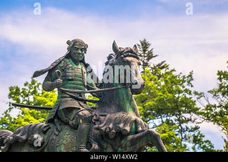 Takayama - 26. Mai 2019: Statue eines Feudalherren in Takayama, Japan Stockfoto