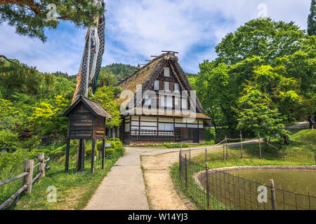 Takayama - Mai 26, 2019: Traditionelles Gebäude im Hida Folk Village open air Museum von Takayama, Japan Stockfoto