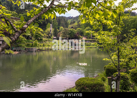 Takayama - Mai 26, 2019: Traditionelles Gebäude im Hida Folk Village open air Museum von Takayama, Japan Stockfoto