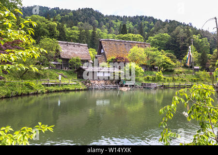 Takayama - Mai 26, 2019: Traditionelles Gebäude im Hida Folk Village open air Museum von Takayama, Japan Stockfoto