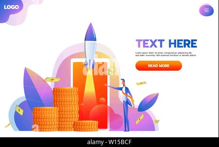 Business Startup responsive landing page oder Held Banner Design eines neuen Unternehmer Analyse sein Unternehmen Wachstum und Erfolg. Stock Vektor