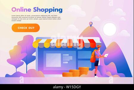 Online Travel Service. Online Reise Agenturen. Buchung Hotel Flugtickets Mietwagen und Ausflüge. Um Ausflüge direkt von der Buchung vor Ort. Stock Vektor