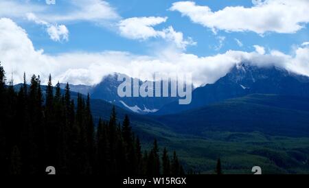 Rocky Mountains umgeben von Wald Stockfoto