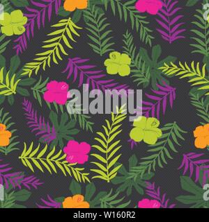 Vector schwarz und bunten tropischen Pflanzen nahtlose Muster Hintergrund. Perfekt für Gewebe, Scrapbooking, wallpaper Projekte. Stock Vektor