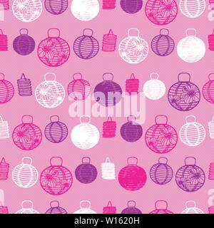 Vector Pink, Lila und Weiß Papierlaternen nahtlose Muster Hintergrund. Perfekt für Gewebe, Scrapbooking, wallpaper Projekte. Stock Vektor