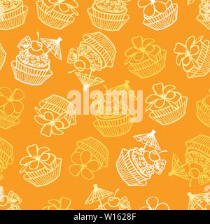 Vector gelb tropischen Geburtstagsfeier cupcakes nahtlose Muster Hintergrund. Perfekt für Gewebe, Scrapbooking, wallpaper Projekte. Stock Vektor