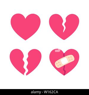 Cartoon gebrochenes Herz, riss mit Bandage fixiert. Auseinanderbrechen und Heartbreak Symbol. Einfache flache Vektor Stil clip art Illustration. Stock Vektor