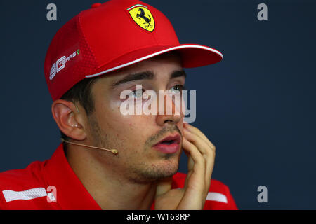 Spielberg, Österreich. 30. Juni, 2019. #16 Charles Leclerc, Scuderia Ferrari. Grand Prix von Österreich 2019 Spielberg. Pressekonferenz Zeltweg 30/06/2019 GP Österreich Formel 1 Meisterschaft 2018 Rennen Foto Federico Basile/Insidefoto Credit: insidefoto Srl/Alamy leben Nachrichten Stockfoto