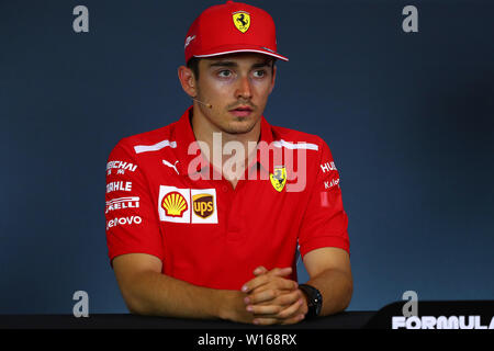 Spielberg, Österreich. 30. Juni, 2019. #16 Charles Leclerc, Scuderia Ferrari. Grand Prix von Österreich 2019 Spielberg. Pressekonferenz Zeltweg 30/06/2019 GP Österreich Formel 1 Meisterschaft 2018 Rennen Foto Federico Basile/Insidefoto Credit: insidefoto Srl/Alamy leben Nachrichten Stockfoto