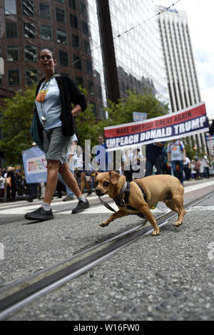 San Francisco, CA, USA. 30. Juni, 2019. San Francisco, CA, USA - auch Hunde in den Geist von Stolz in diesem Jahr. Credit: Neal Gewässer/ZUMA Draht/Alamy leben Nachrichten Stockfoto