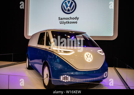 Poznan, Polen, Mar 2019 Volkswagen VW I.D. Buzz Cargo elektrischen Lieferwagen Konzept Prototyp Auto, Poznan International Motor Show, EV-ID Buzz Cargo Stockfoto