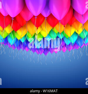 Regenbogen der bunten party Ballons - 3D-Rendering Stockfoto