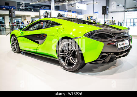 Poznan, Polen, 28. März 2019: metallic grün McLaren Sport Serie 570 s Coupé bei Poznan International Motor Show, supercar Erstellt von McLaren Stockfoto