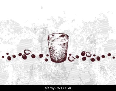 Kaffee Zeit, Illustration Hand gezeichnete Skizze der Takeaway Kaffee in eine Tasse. Stock Vektor