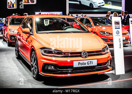 Brüssel, Belgien, Jan 2019 roten Volkswagen VW Polo GTI, Brüssel Motor Show, sechste Generation, Typ AW, MQB A0 Plattform, produziert von Volkswagen Stockfoto