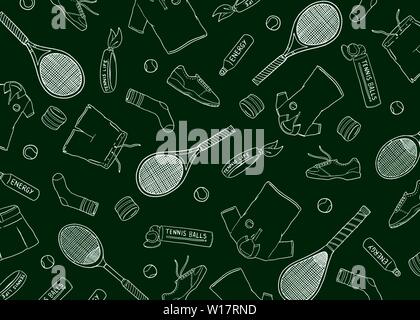 Tennis Ausrüstung doodle Hintergrund. Vector Illustration Hintergrund. Für Druck-, Textil-, Web-, Home Decor, Mode, Oberfläche, Grafik Design Stock Vektor