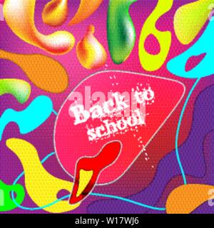 Abstrakte farbenfrohe Hintergrund mit zurück in die Schule Text auf der Innenseite des Rahmens mit fließenden Formen dekoriert Stock Vektor
