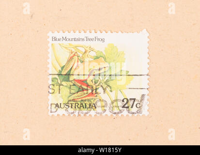 Australien - ca. 1980: einen Stempel in Australien gedruckten zeigt eine Blue Mountains Tree Frog, ca. 1980 Stockfoto