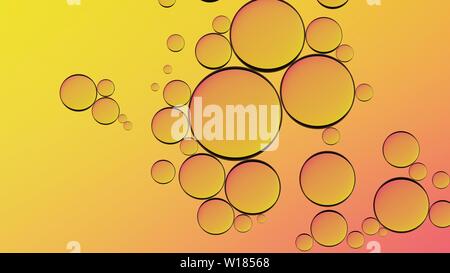 Wasser im Öl in abstrakten Stil auf gelben Hintergrund. Orange Spritzwasser. Goldgelb bubble Öl abstrakt Hintergrund. Stockfoto