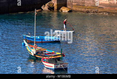 Bunte kleine Boote in Câmara de Lobos, Funchal, Madeira, Portugal, Europäische Union Stockfoto