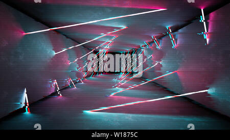 Glitch Effekt Neon Lampen Design. Geometrische trendy minimalem Design. Digitale glitch Hintergrund. Stockfoto