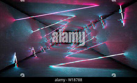 Glitch Effekt Neon Lampen Design. Geometrische trendy minimalem Design. Digitale glitch Hintergrund. Stockfoto