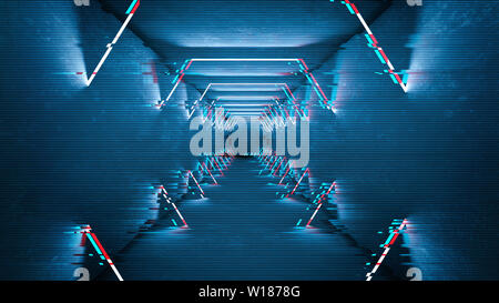 Glitch Effekt Neon Lampen Design. Geometrische trendy minimalem Design. Digitale glitch Hintergrund. Stockfoto