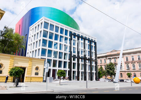 Das Hauptgebäude der Akademija muzicka Sveucilista u Zagrebu, Akademie der Musik, Trg Republike Hrvatske, Donji Grad, Zagreb, Kroatien. Stockfoto