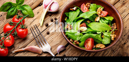 Sommer Salat mit frischen Kräutern. Salat mit Spinat und Sauerampfer. Stockfoto