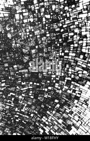 Schwarze und weiße Hand gemalten Linien, ähnlich den Ausbau Boxen, schwarze Tinte auf Papier Stockfoto