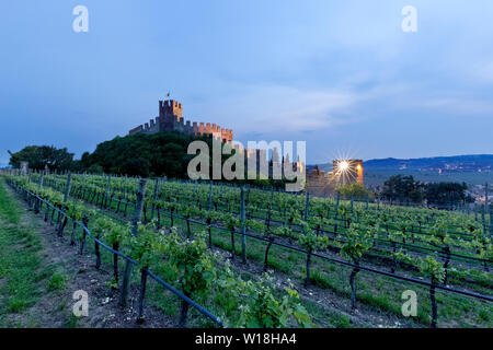 Das Schloss Scaligero und der Soave Wein Weinberge. Soave, Provinz Verona, Venetien, Italien, Europa. Stockfoto