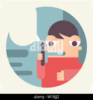 Symbol der Abstrakten Cartoon Mann Gespräch am Handy, Smartphone. Vector Illustration. Retro Design. Flat Style. Mobile Kommunikation Konzept. Stock Vektor