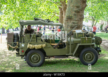 Bedford, Bedfordshire, Großbritannien. 2. Juni 2019. Festival des Autofahrens, Ford GPW 1944, U.S. Army truck, Command Reconnaissance, allgemein bekannt als Jeep oder Jeep. Stockfoto