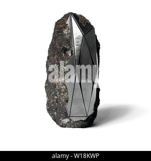 Stahl monolith eingebettet in Rock, abstrakte Form, Sci-Fi-Objekt weiß, isoliert Stockfoto